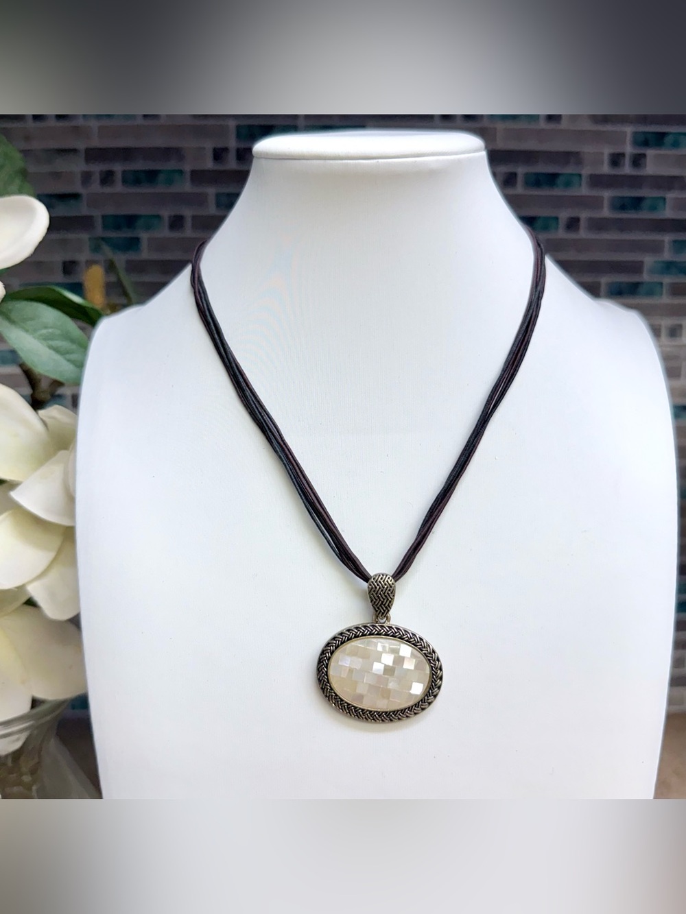 Lia Sophia Mosaic Mother Of Pearl multi strand necklace